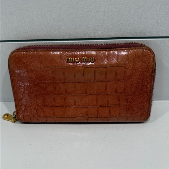 Miu Miu Handbags - Miu Miu Salmon color Crocodile Embossed Wallet